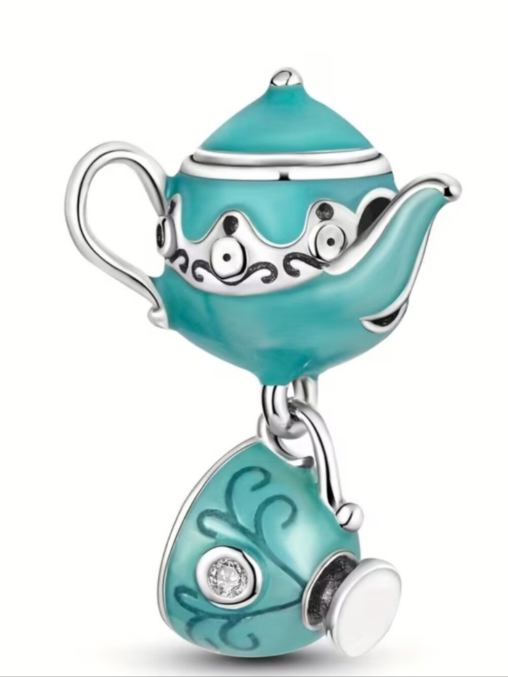 Teapot & Teacup Dangle Charm in Turquoise
